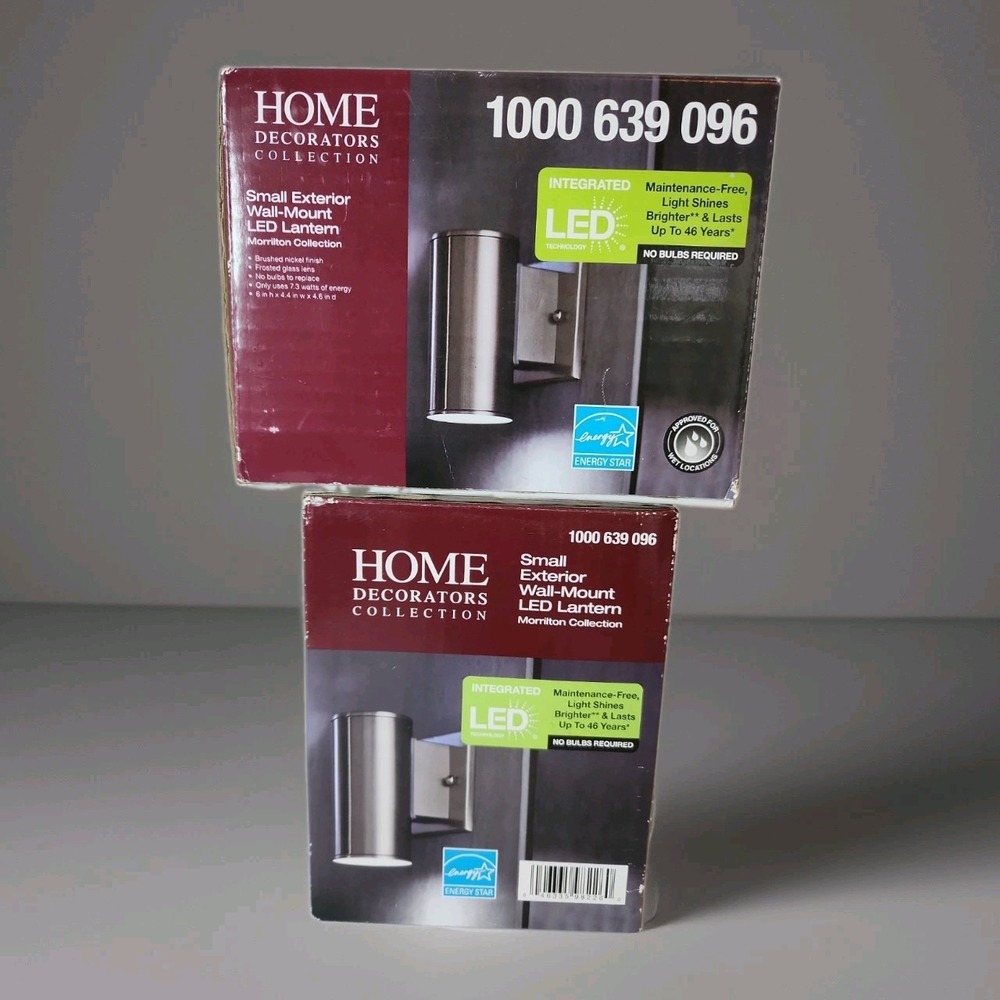 Home Decorators Morrilton Brushed Nickel LED Exterior Wall Lanterns Lot of 2